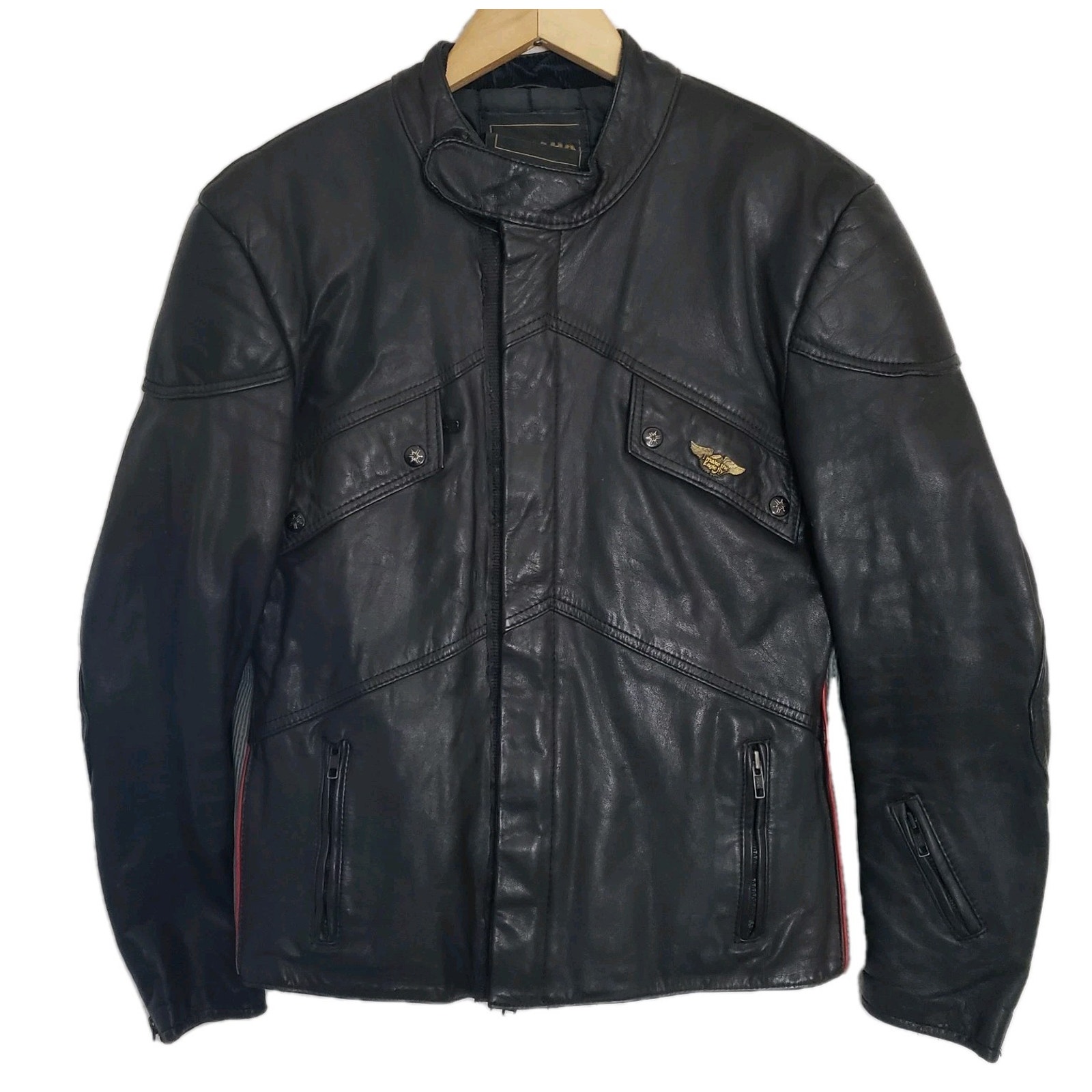 Vtg Yamaha Leather Racing Single Riders Jacket Black W/ Gray Side Panels 44 (42)